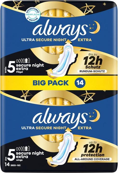 Actual product image Always Ultra pad Secure Night Extra with wings BigPack (14 x, Sanitary pads)