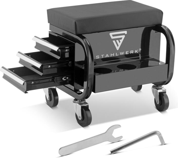 Stahlwerk Tabouret d'atelier MWH 3 ST avec capacité de charge de 120 kg Siège d'atelier Tabouret roulant (1 x)