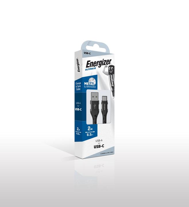 Produktbild Energizer Kabel aus Metall / geflochtenem Nylon - USB-C - 2 m, schwarz (2 m, USB 2.0)
