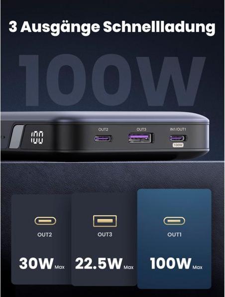 Image du produit Ugreen Banque d'alimentation (20000 mAh, 100 W, 72 Wh)