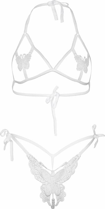 Immagine prodotto Leg Avenue Reggiseno a Coppa aperta e Mutandine con Perle - Bianco (Taglia unica)