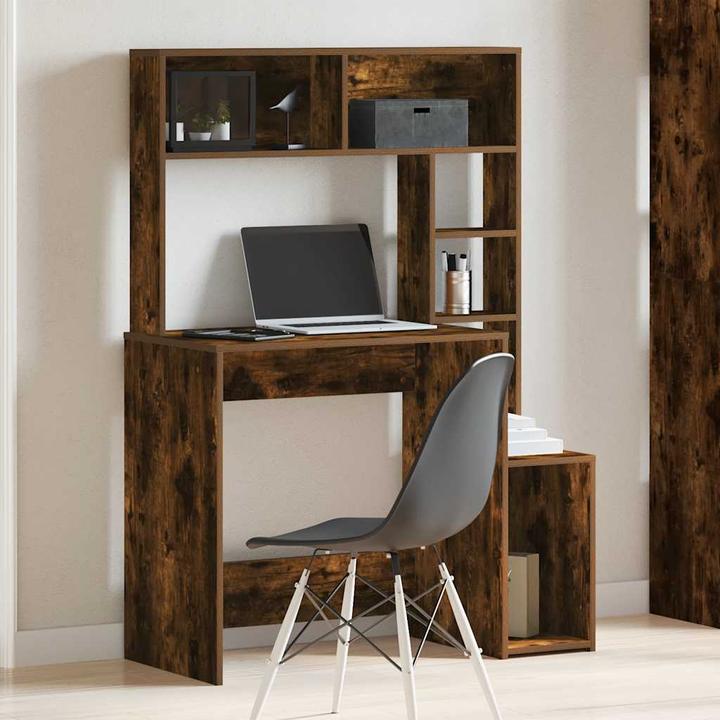 Actual product image VidaXL Desk with shelf smoked oak 100x45x140 cm wood-based material (100 x 45 x 140 cm)