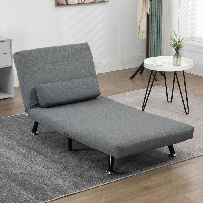 Image du produit Swisshandel24 Lit pliant, fauteuil-lit, dossier inclinable, acier, aspect lin, noir, 75x70x75cm