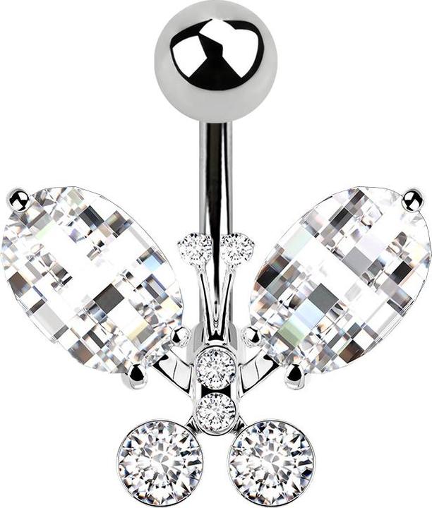 Star Piercing Banane silber mit Kugel Schmetterling (Chirurgenstahl 316L, Messing)