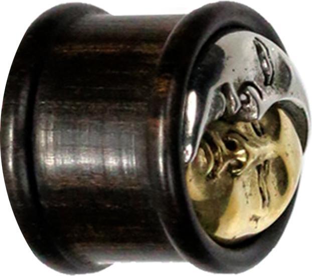Star Piercing Flared Plug Blume Sonne und Mond aus Arang Holz (Organisch, Messing)
