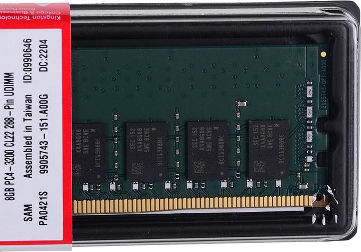 Produktbild Kingston Memory DDR4 8GB 3200MHz Non-ECC (1 x 8GB, 3200 MHz, DDR4-RAM, DIMM)