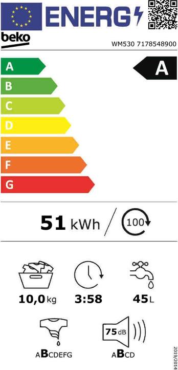 Label énergétique Beko WM530 (10 kg, Gauche)