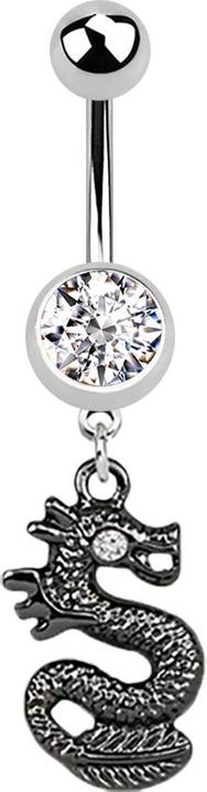 Star Piercing Banane silber mit Anhänger schwarzer Drachen silber (Chirurgenstahl 316L, ohne Messing)