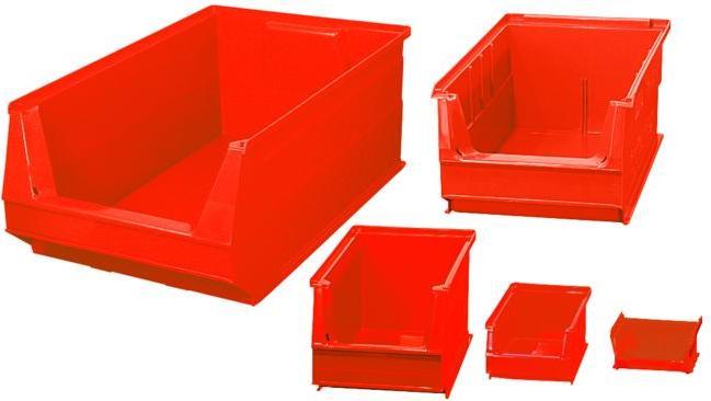 Open fronted storage bins PE set red