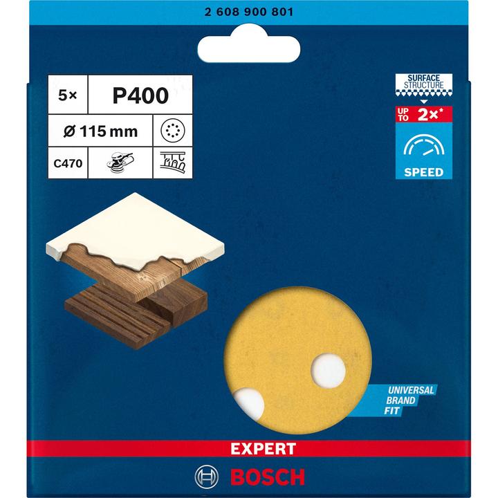 Actual product image Bosch Professional Zubehör EXPERT C470 Sanding paper with 8 holes for random orbital sander, 115 mm, G 400, 5 pcs. (400)