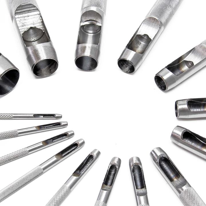 Image du produit Wiltec Jeu Poinçons de cuir 2-22mm 15 pcs. Acier au carbone Cuir Caoutchouc Plastique souple Outil B