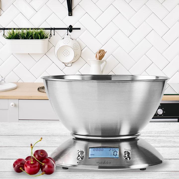 Produktbild Nedis Digitale Küchenwaage - Beleuchtetes LCD - Temperatursensor - Alarm-Timer - Herausnehmbare Sc