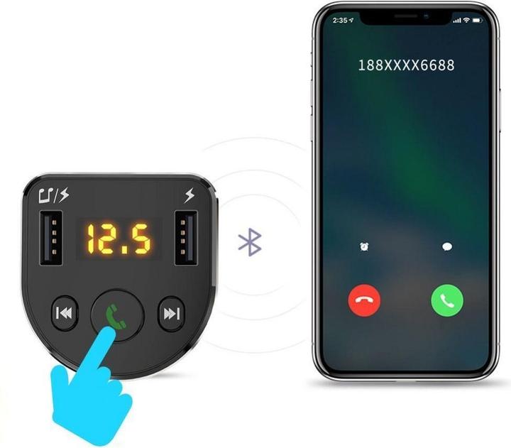 Produktbild Dudao FM Transmitter Bluetooth Autoladegerät MP3 3.1 A 2x USB Schwarz (R2Pro Black)