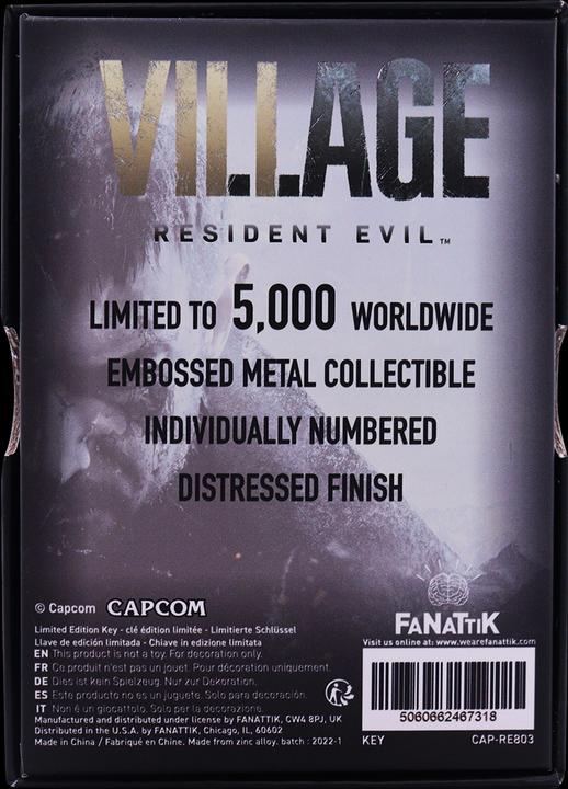 Actual product image Fanattik RESIDENT EVIL VIII - Replique de la Clé Insignia - Edition Limitée