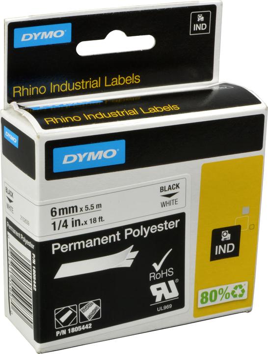 Produktbild Dymo Rhino 6mm schwarz auf weiß Perm Poly (0.60 cm, Weiss)