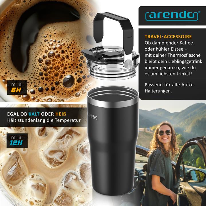 Produktbild Arendo Thermobecher 600 ml, Thermal Mug, Kaffee to go Becher mit Deckel aus Edelstahl 0,6 L, auslaufsicher (0.60 l)