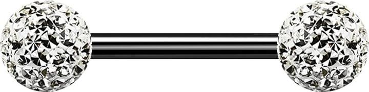 Star Piercing Barbell schwarz mit zwei Kristallkugeln silber Epoxy Schutzschicht (ohne Messing, Titan G23)