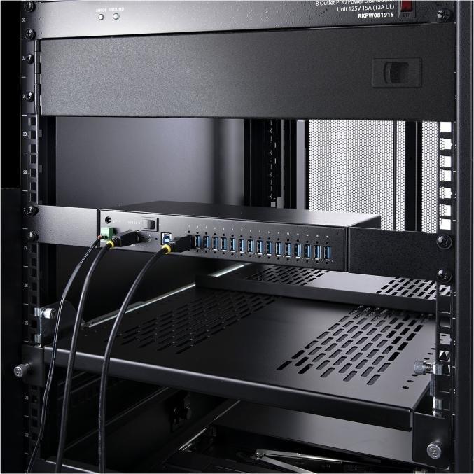Produktbild StarTech COM 16-Port Industrie USB 3.0 Hub mit Netzteil 5Gbps Verteiler/Mehrfachstecker fur DIN/Rack (USB-B, 16 Ports)