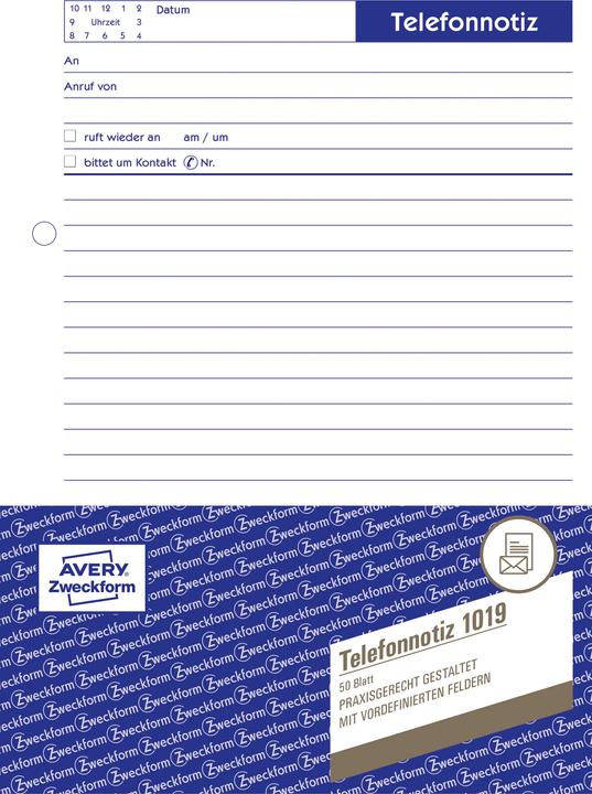 Nutritional values and ingredients Avery Telephone note (50 x)