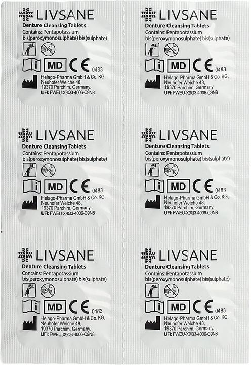 Nährwerte und Zutaten Livsane Gebissreinigungstabletten (Zahnprothesen Zubehör)