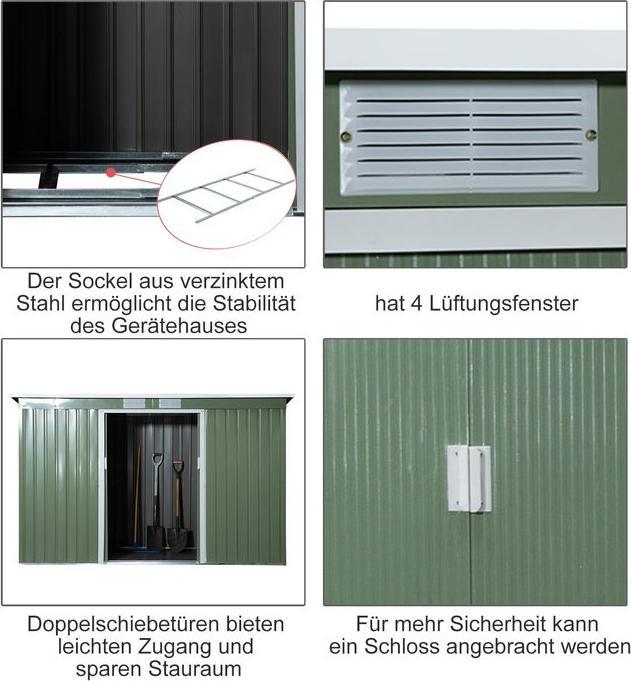 Produktbild Swisshandel24 Gerätehaus, Gartenhaus, Geräteschuppen mit Schiebetür, Lüftungsfenster, Pultdach, Outdoor, Stahl, He