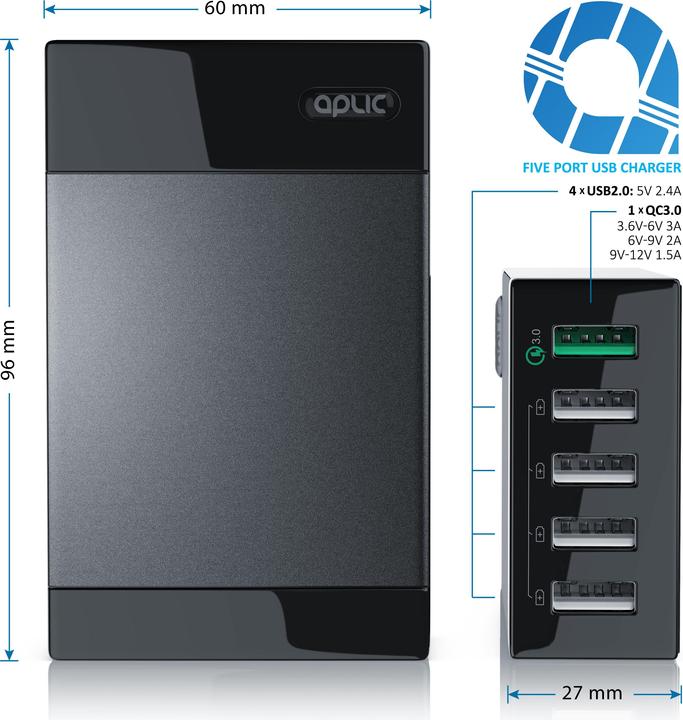 Image du produit Aplic Chargeur QC 3.0 USB à 5 ports (50 W)