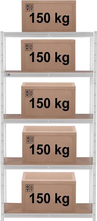 Produktbild MSW Schwerlastregal Metallregal Kellerregal 100 x 50 x 197 cm für 5 x 150 kg grau