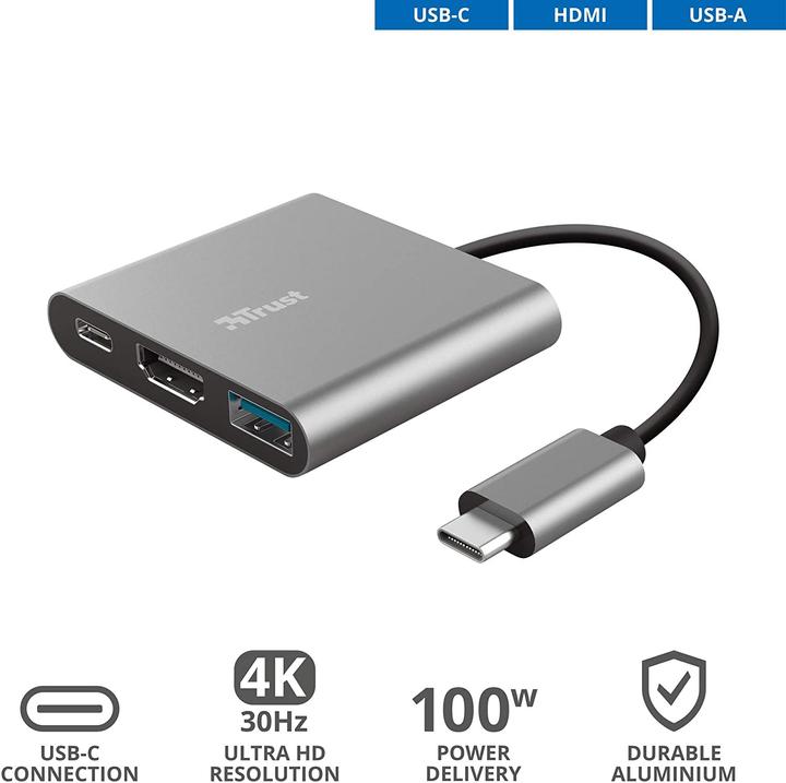 Immagine prodotto Trust Dalyx - USB 3.2 Gen 1 (3.1 Gen 1) Type-C - HDMI - USB 3.2 Gen 1 (3.1 Gen 1) Type (USB-C, 3 Porti)