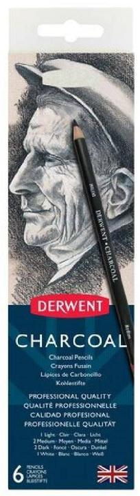 Image du produit Derwent Kohlestifte (charbon moyen, charbon foncé et charbon blanc teinté, Lumineux, 6 x)