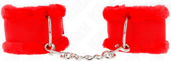 Actual product image Kink FUR LINTERED Wrist Cuffs RED ADJUSTABLE 17-31 CM X 7 CM
