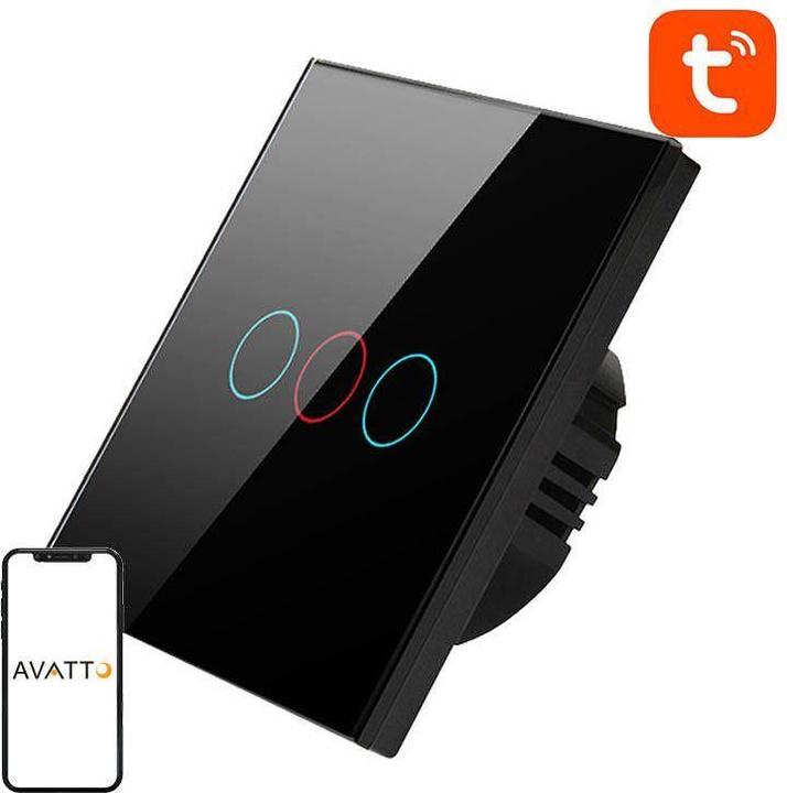 Avatto Interruttore luminoso intelligente WiFi UE-T02-EU-B3 3 vie TUYA (nero)