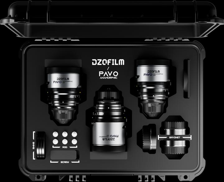 Image du produit Dzofilm Pavo Kit de 3 objectifs anamorphiques 2x (32/55/100mm T2.1/T2.4) pour monture PL/EF (S35) impériale (PL, Monture C)