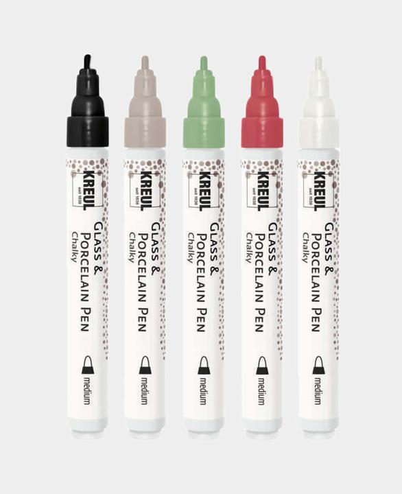 Produktbild Kreul Glass & Porcelain Pen (Noble Nougat, Cozy Red, Rosemary Green, White Cotton, Black Carbon, 5 ml)