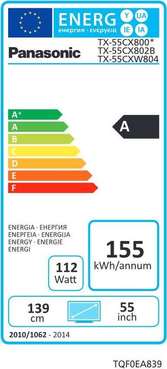 Energy Label Panasonic Tx-55cxw804 (55", 4K)