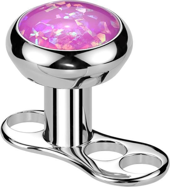 Star Piercing Dermal Anchor Innengewinde silber mit Opal pink (ohne Messing, Titan G23)