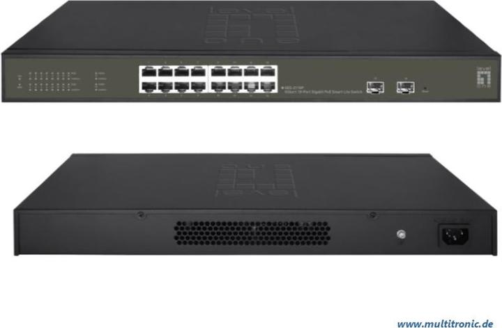 Actual product image LevelOne Switch 16x GE GES-2118P 2xGSFP 16xPoE+ (18 Ports)