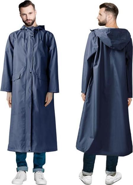 Produktbild Alopini Langer Regenmantel Wasserdichte Regenjacke Unisex Regenponcho mit Pattentasche, L (L)