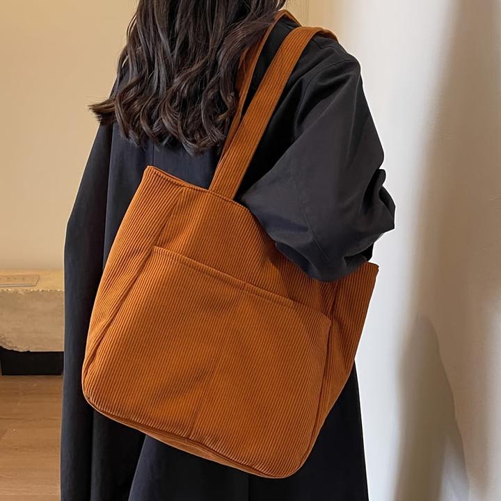 Actual product image Only-Bags.Store Cord-Tasche mit festen Schulterriemen, lässig einfarbig, Reissverschluss, Polyester gefüttert