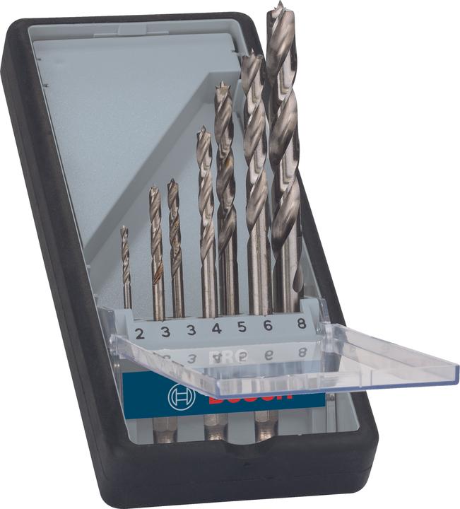 Bosch Professional Zubehör PRO Wood HSS wood twist drill bit set. 7 pcs. (6 mm, 8 mm, 2 mm, 3 mm, 4 mm, 5 mm)