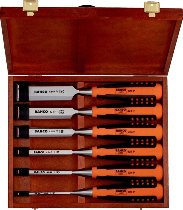 Actual product image Bahco Chisel set with rubberised handle 6-32 mm - 6-piece/wooden box (32 mm)
