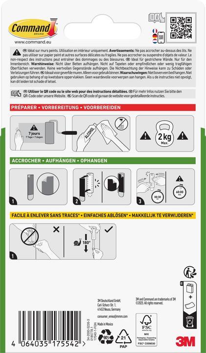 Immagine prodotto 3M Command Haken Command, 3 Stück 2 kg, Weiss, Verpackungseinheit