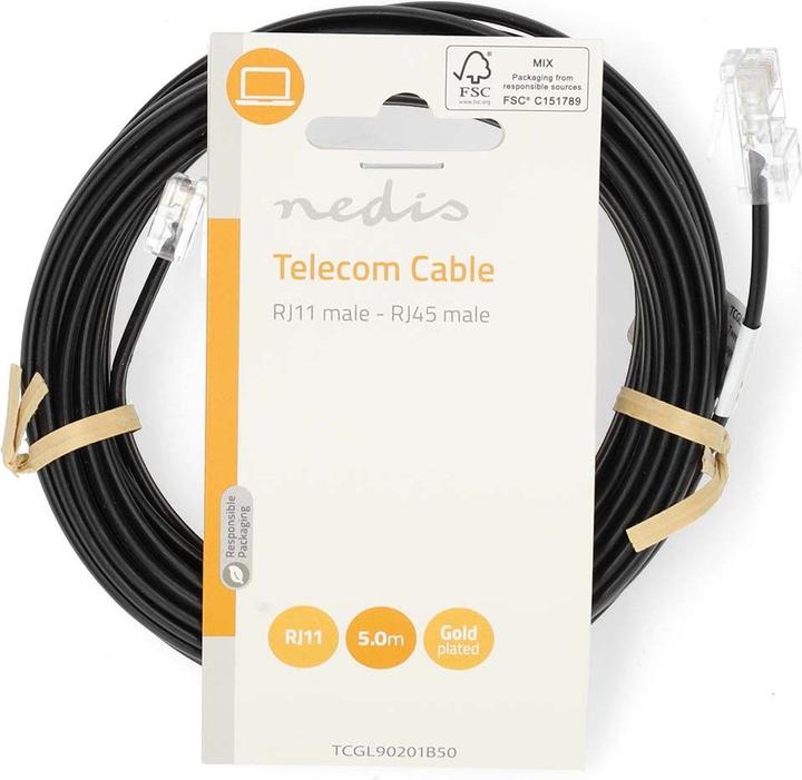 Actual product image Nedis Telephone extension cable | RJ11 plug | RJ45 plug | 5.00 m | Cable design: Flat | Coated