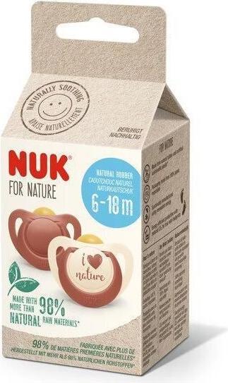 Produktbild NUK FOR NATURE Schnuller, kiefergerechte Form, aus Naturkautschuk-Latex, 6-18 Monate, 2 Stück, ro...