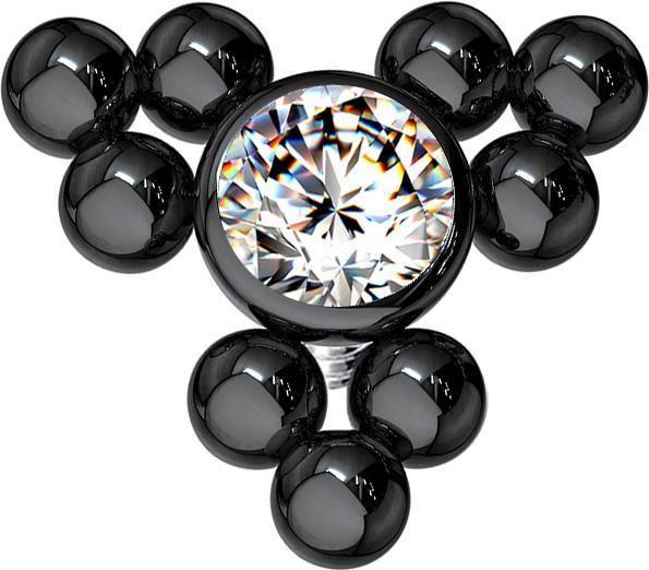 Star Piercing Dermal Anchor schwarz Kugeln Dreieck (ohne Messing, Chirurgenstahl 316L)