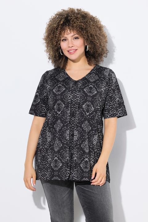 Produktbild Ulla Popken T-Shirt, Schlangenmuster, Biesen, V-Ausschnitt, Halbarm (50, 52)