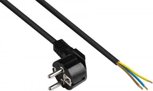 Actual product image Good Connections Mains cable earthing contact plug type E+F (CEE 7/7, angled) to stripped ends, black, 1.00 mm². (3 m, CEE 7/7)