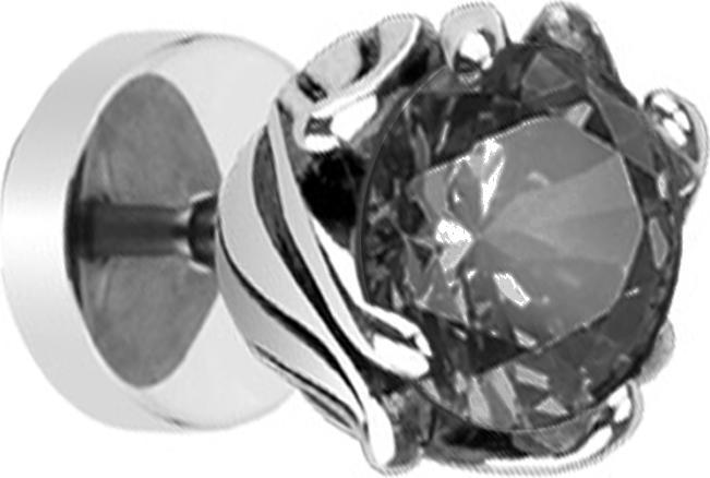 Star Piercing Fake Plug silber Tribal Blume mit Kristall schwarz (ohne Messing, Chirurgenstahl 316L)