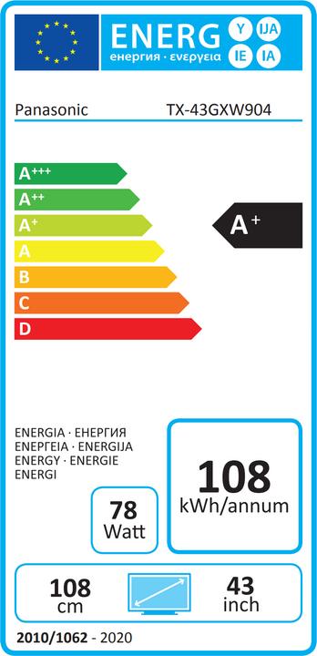 Etichetta energetica Panasonic TX-43GXW904 (43", LCD, 4K, 2019)