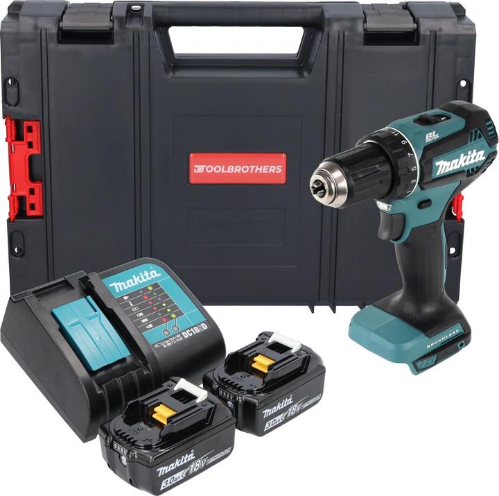 Immagine prodotto Makita DDF 485 SFJ-R trapano avvitatore a batteria 18 V 50 Nm brushless + 2x batteria ricaricabile 3,0 Ah (Batteria ricaricabile)