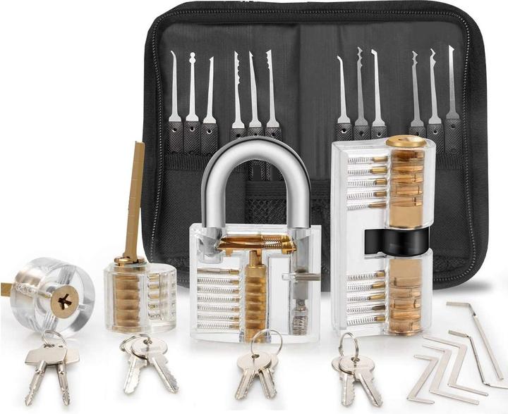 Werkstein Dietrich Lockpicking Set, 26-teilig, 4 Übungsschlösser, Edelstahl (Profile cylinder)